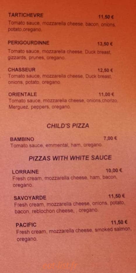 Chez Tata Pizza — carte page 4