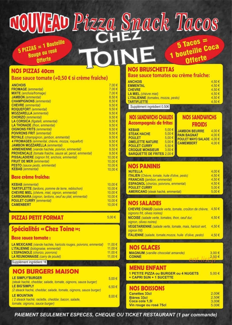 Chez Toine — carte page 1