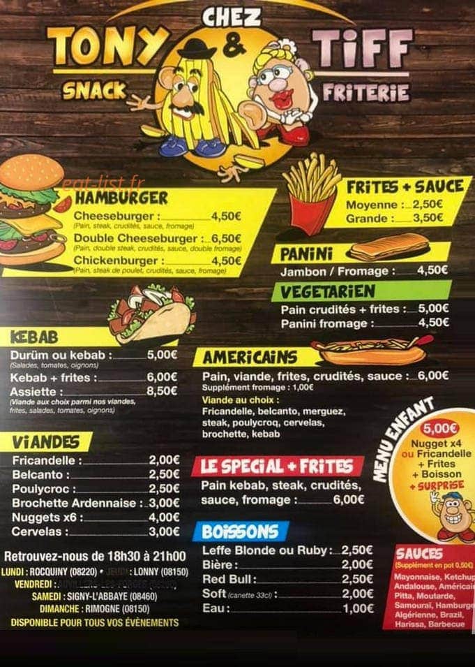 Chez Tony et Tiff — carte page 1