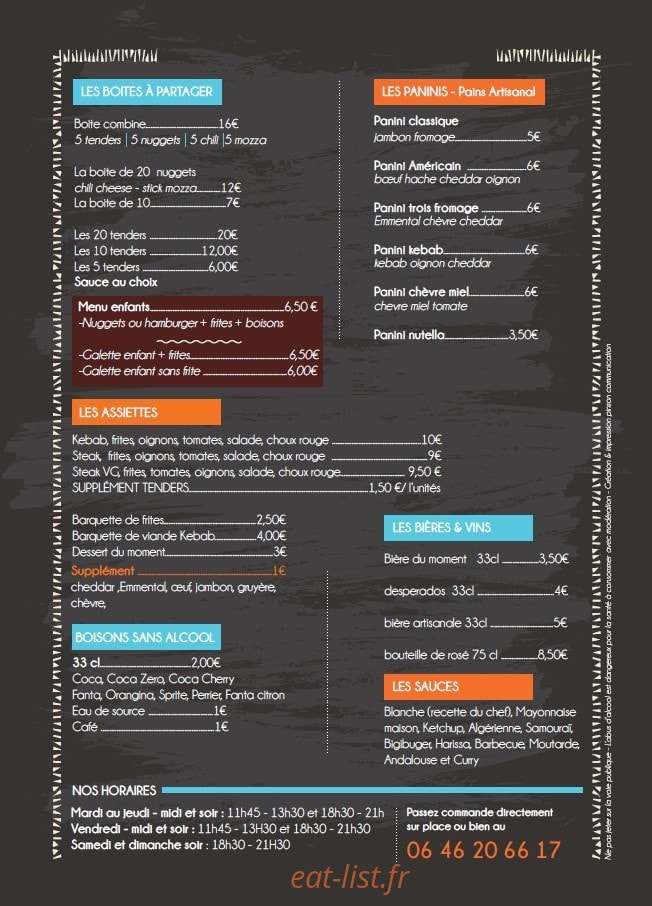 Chez Toony Snack — carte page 2