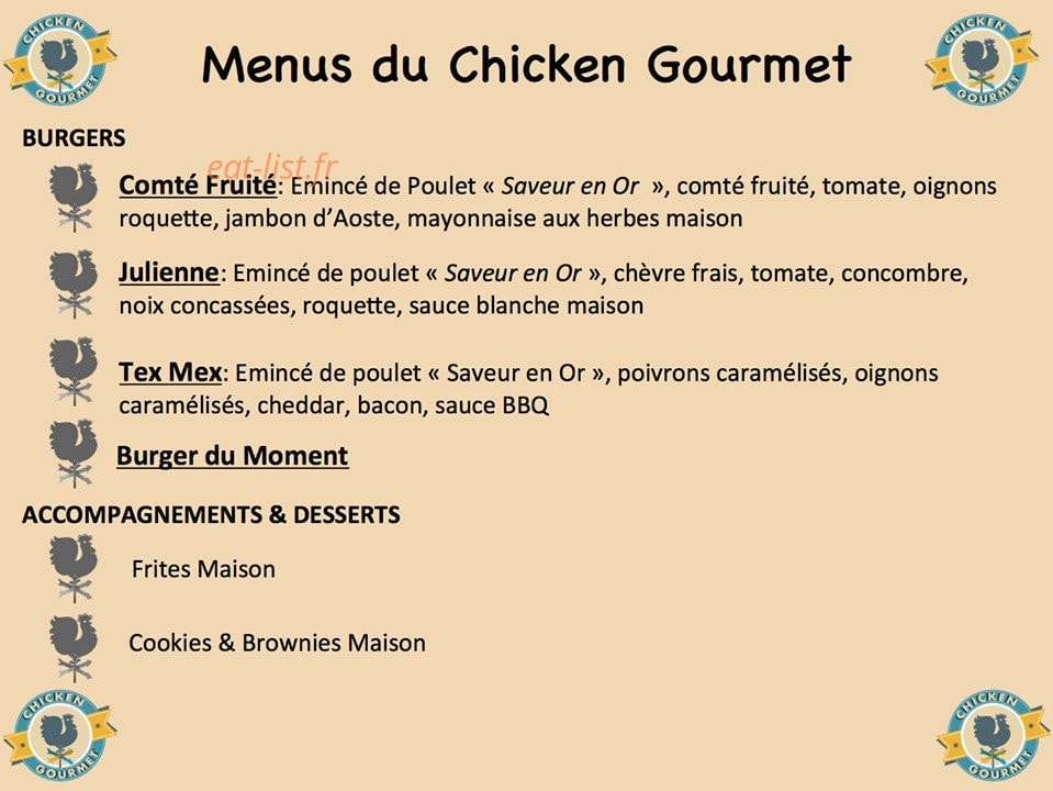 Chicken Gourmet — carte page 1