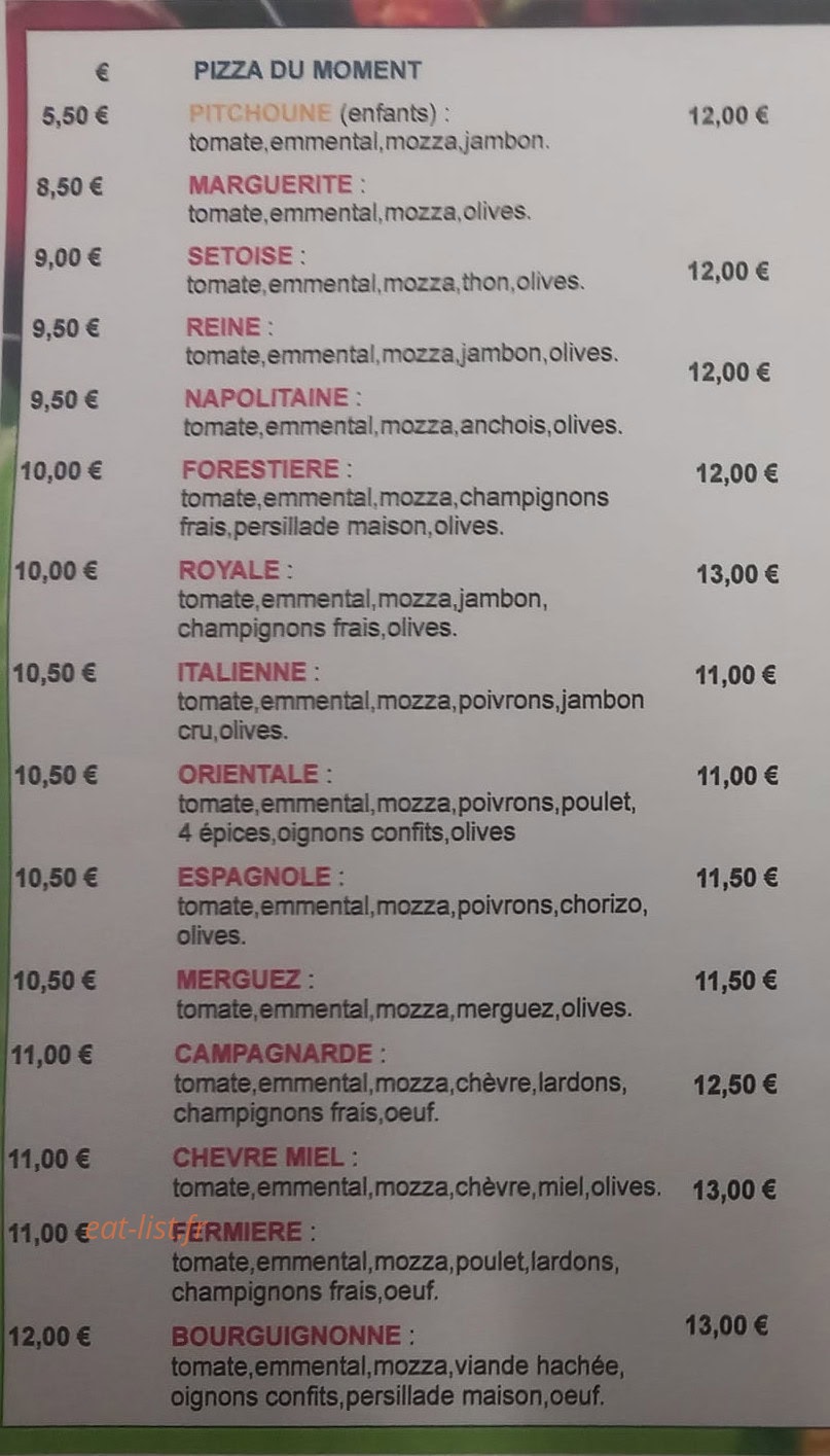 Chirens pizza — carte page 2