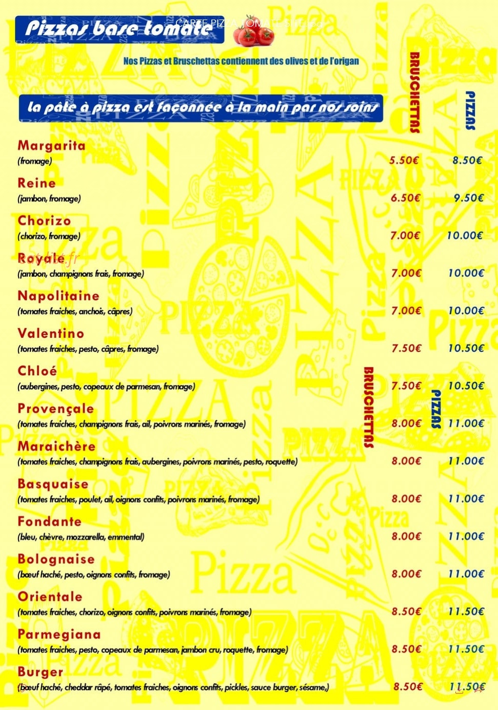 Choco Pizz' — carte page 1