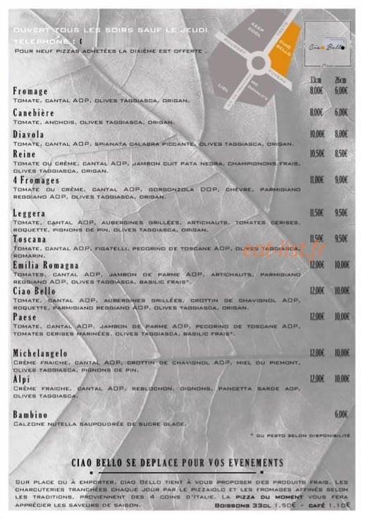 Ciaobello — carte page 1