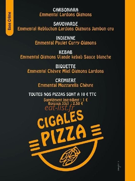 Cigales Pizza — carte page 2