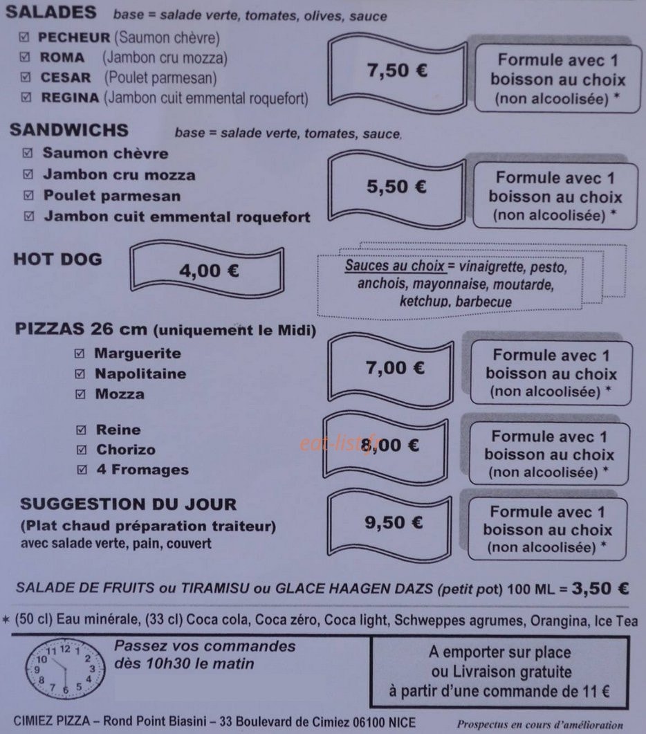 Cimiez Pizza — carte page 5