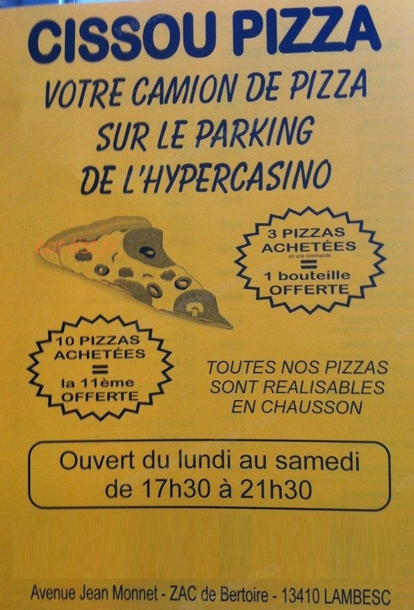 Cissou Pizza — carte page 1