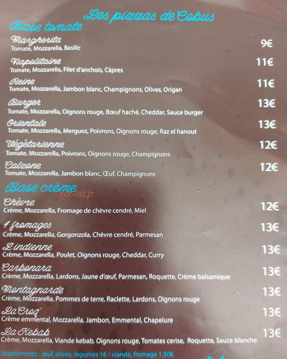 Cobus Pizza — carte page 1
