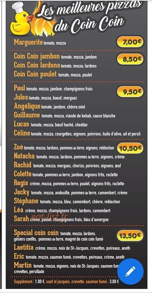 Coin coin pizza — carte page 1