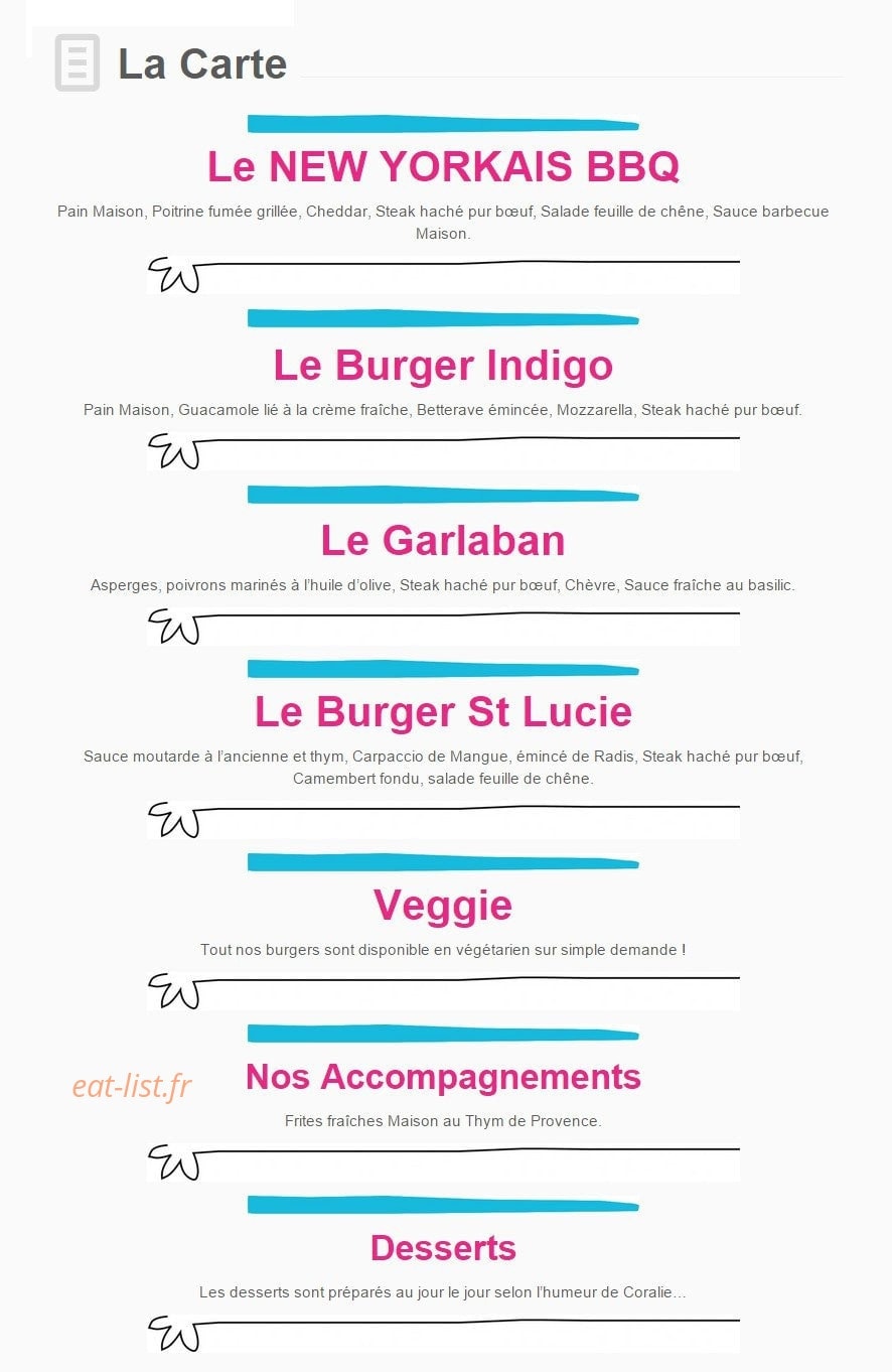 Coralie's Kitchen — carte page 1
