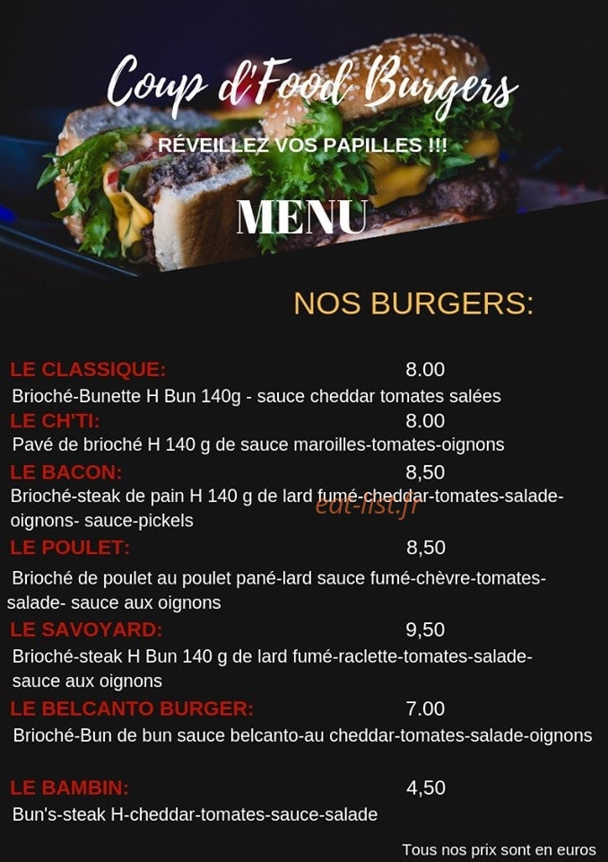 Coup D'Food Burgers — carte page 1