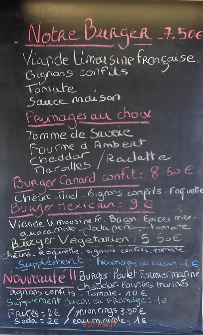 Creuse Burger — carte page 1