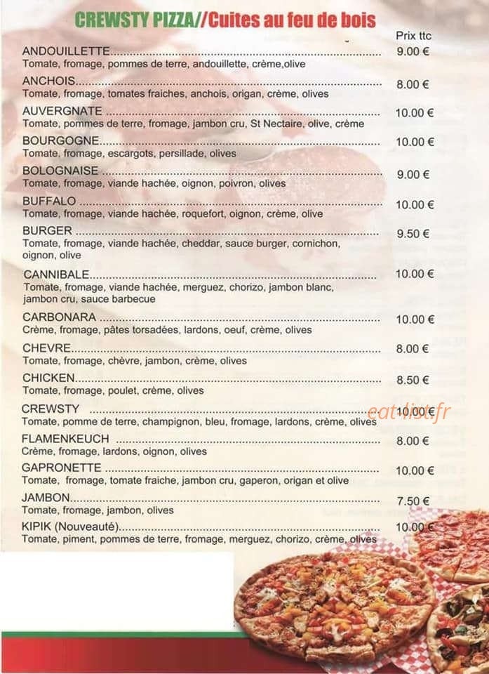 Crewsty Pizza — carte page 1