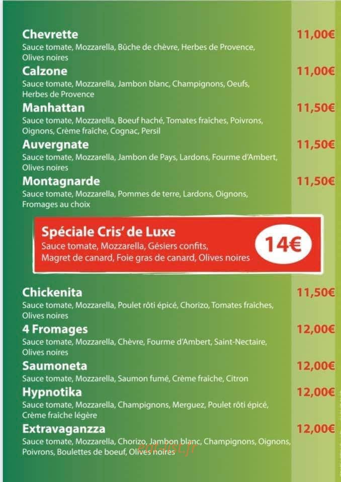 Cris Pizzas — carte page 2