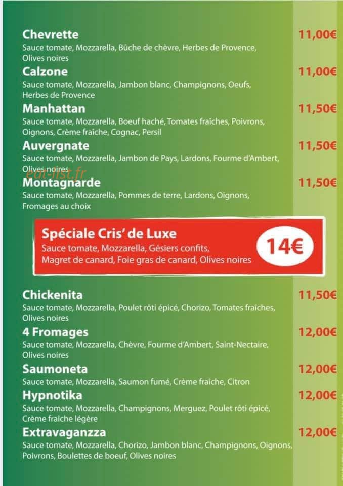 Cris Pizzas — carte page 2