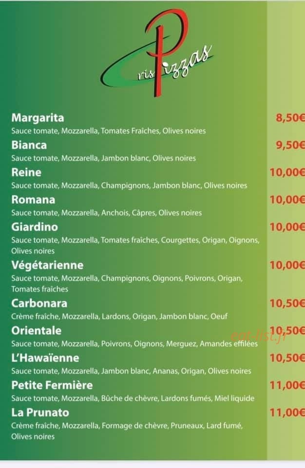 Cris Pizzas — carte page 1