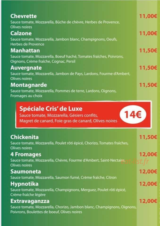 Cris Pizzas — carte page 2