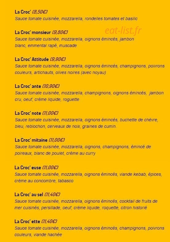 Croc'O'pizz — carte page 1