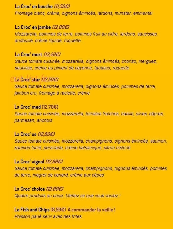 Croc'O'pizz — carte page 2