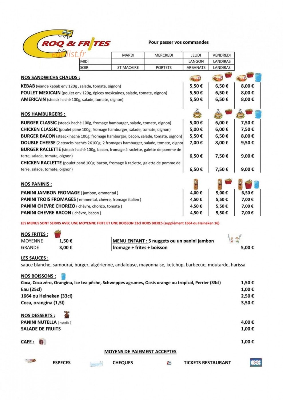 Croq & Frites — carte page 1