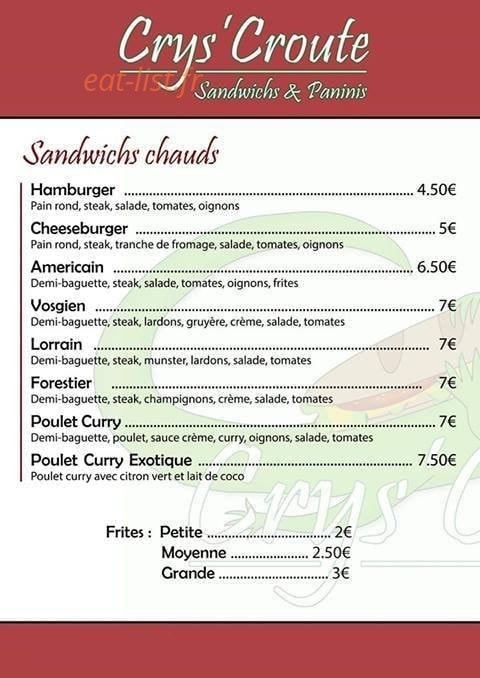 Crys'Croute — carte page 1