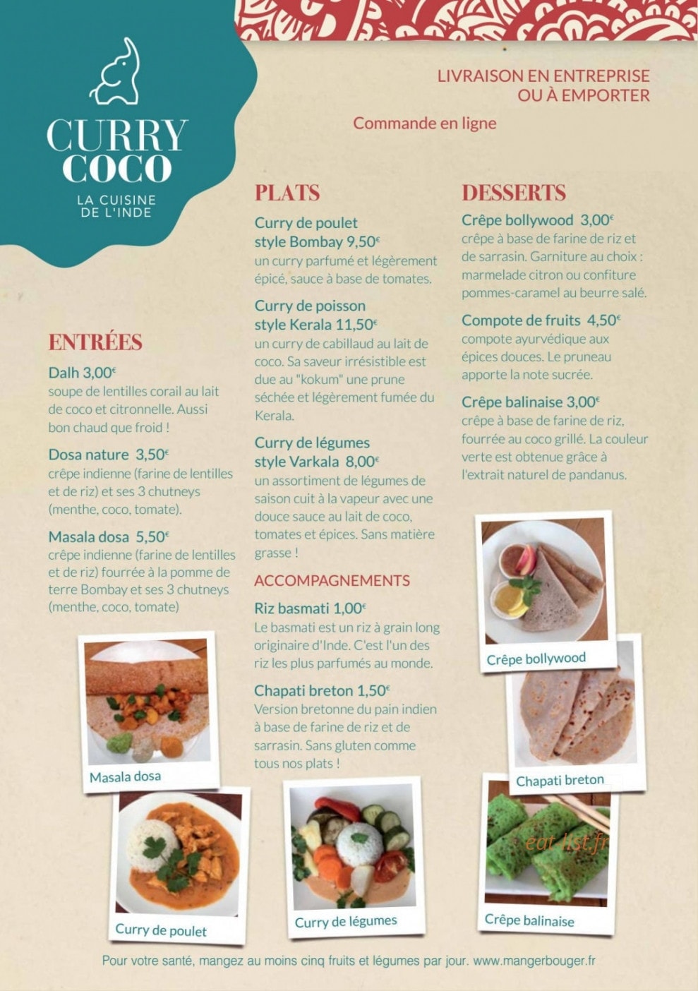 Curry Coco — carte page 1