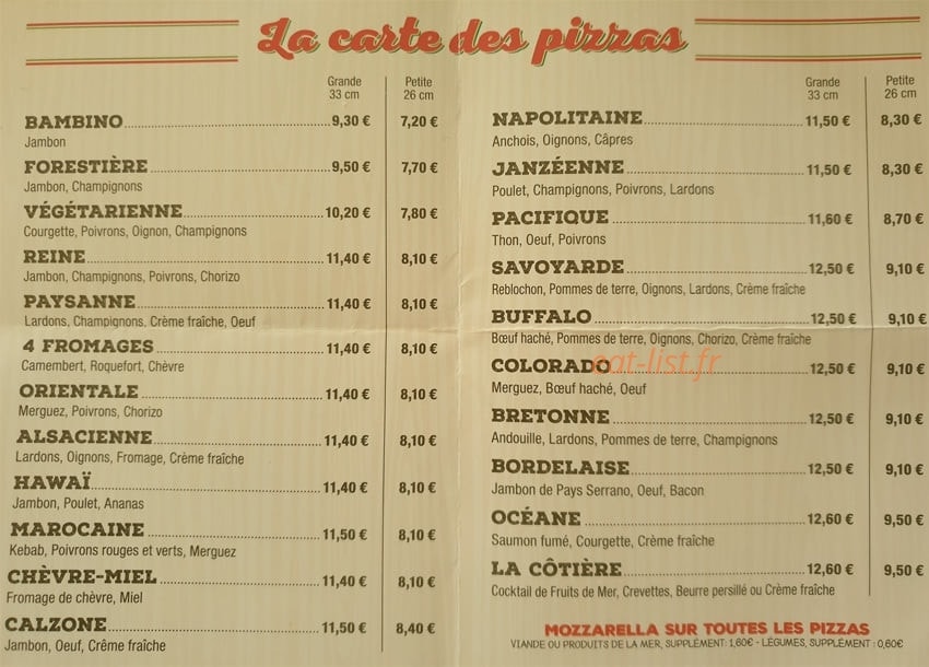 Cyr'pizza — carte page 1