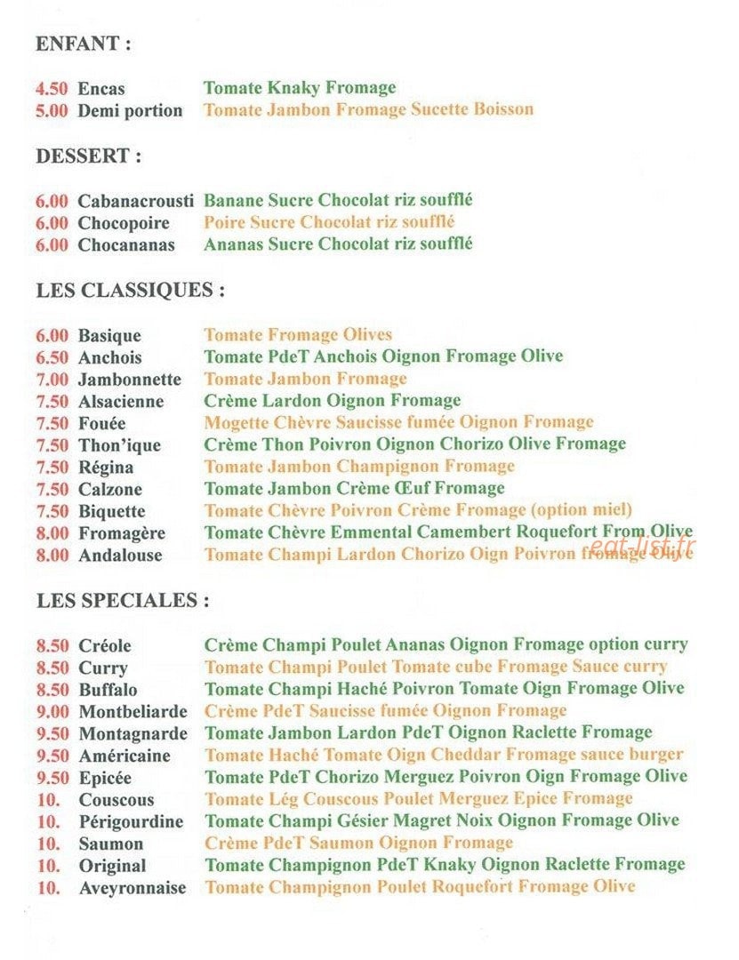 Daddy's pizza — carte page 1
