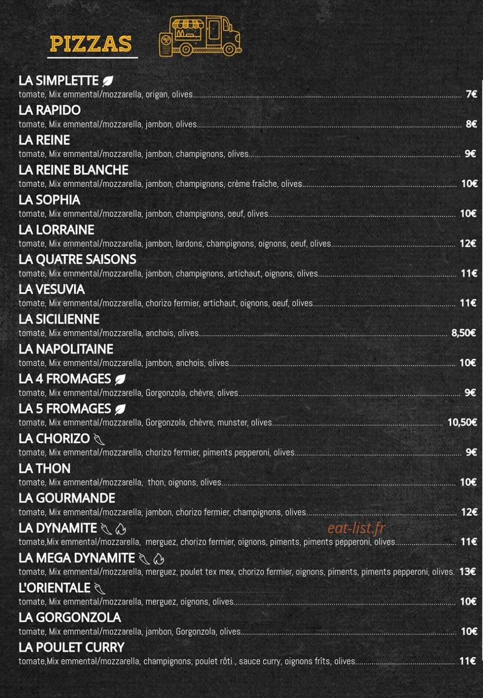 Davy Pizza — carte page 1