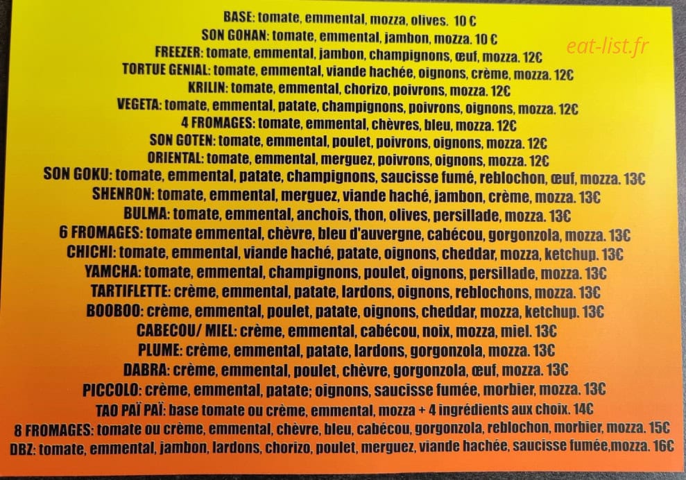 Dbz Pizza — carte page 1