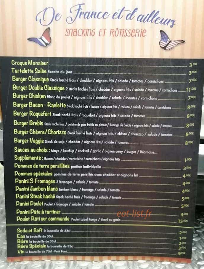 Carte et menu de De France et d'ailleurs à Salies de Bearn — Les menus