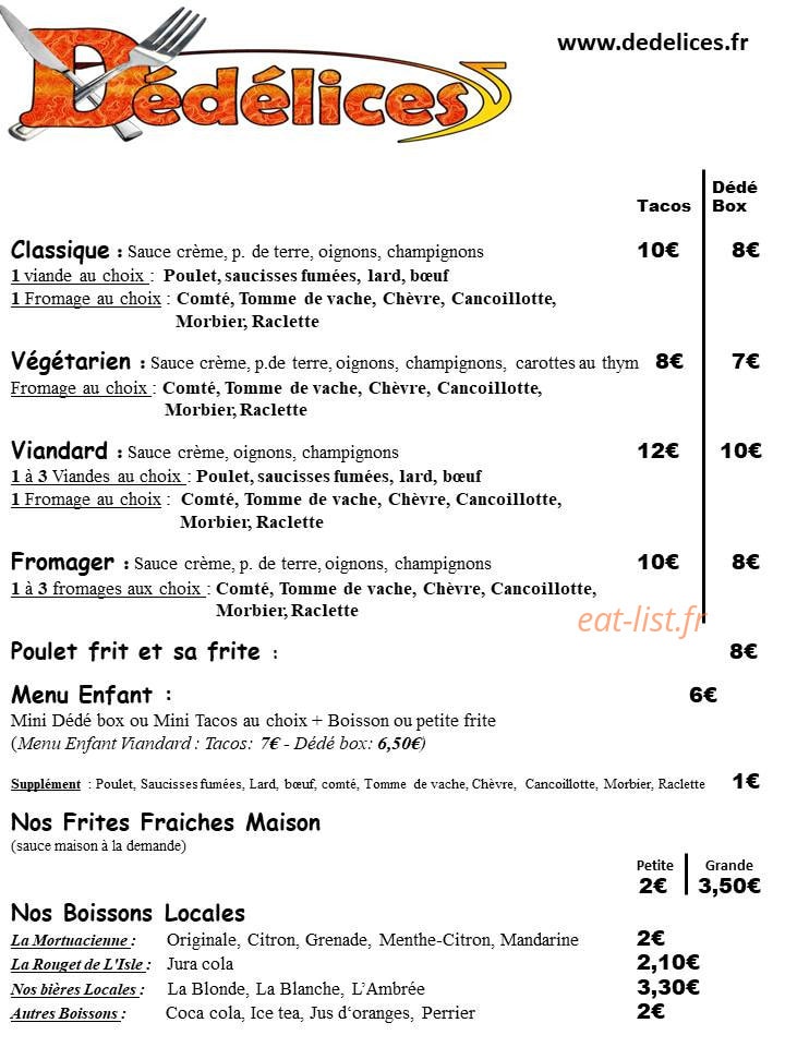 Dédélices — carte page 1