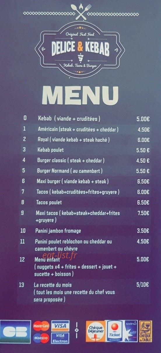 Délice & Kebab — carte page 1