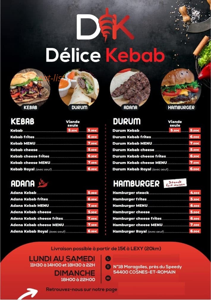Délice kebab — carte page 1