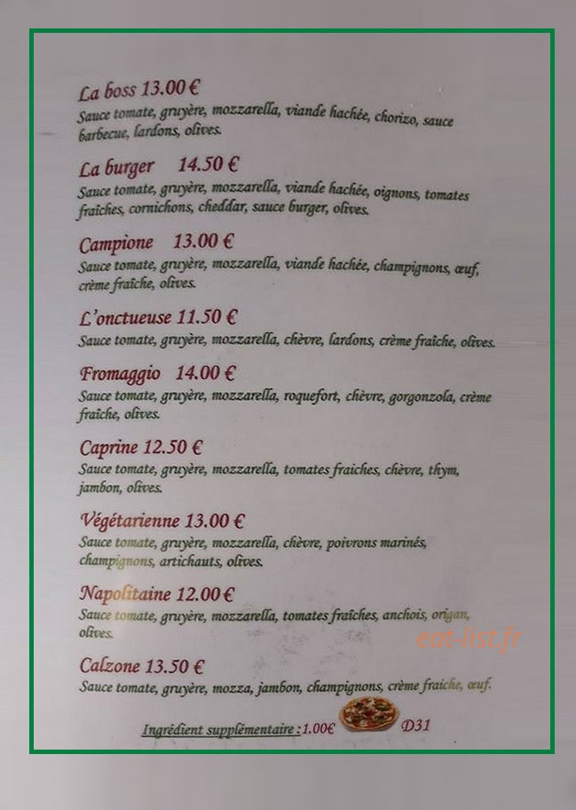 Delice Pizzas — carte page 2