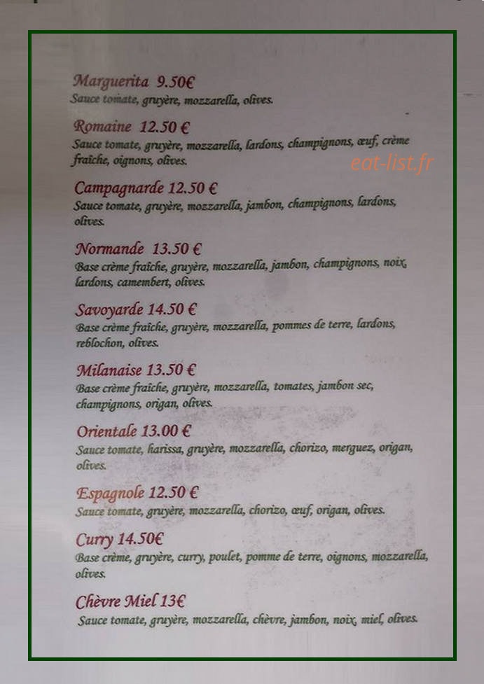 Delice Pizzas — carte page 1