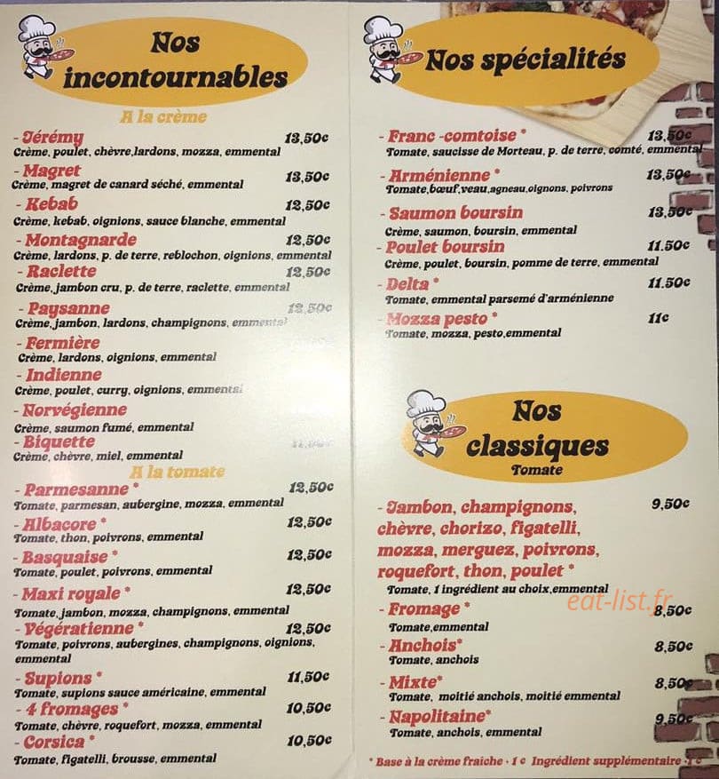 Delta Pizza — carte page 1
