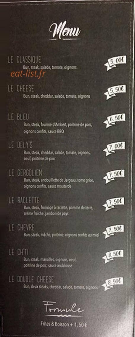 Dely's Burger — carte page 1