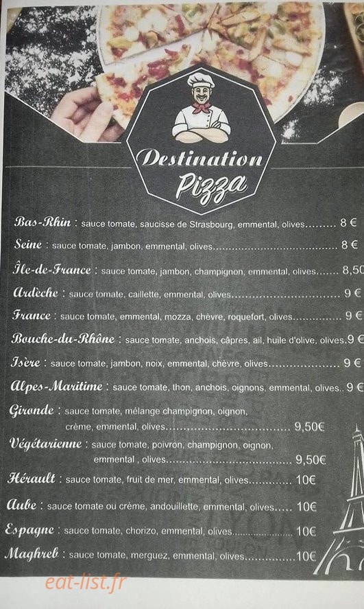 Destination Pizza — carte page 1