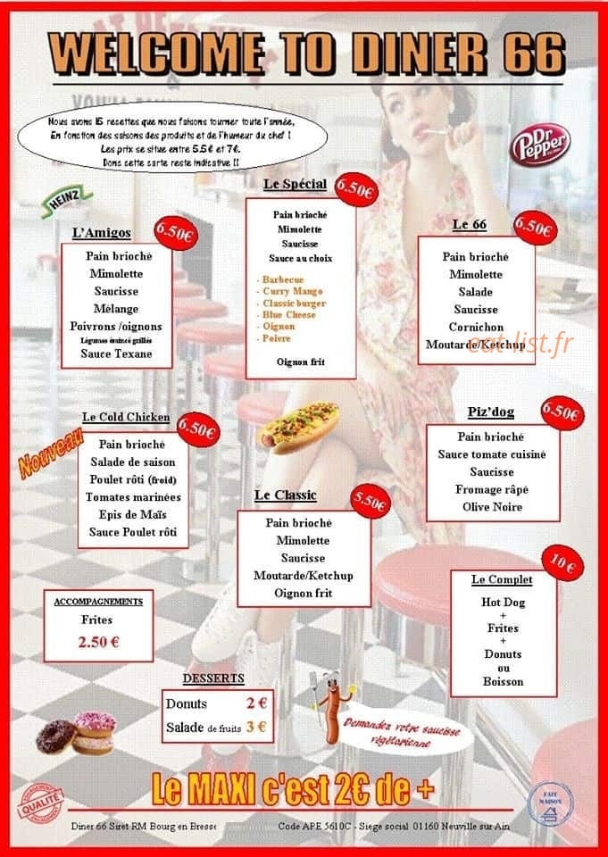 Diner 66 — carte page 1