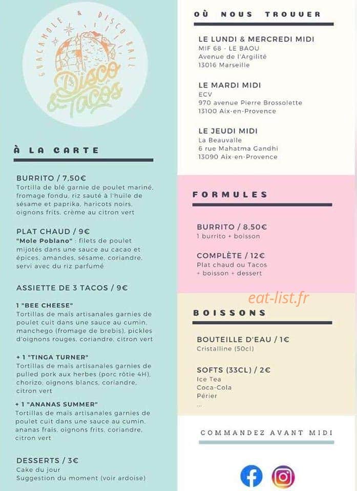 Disco & Tacos — carte page 1