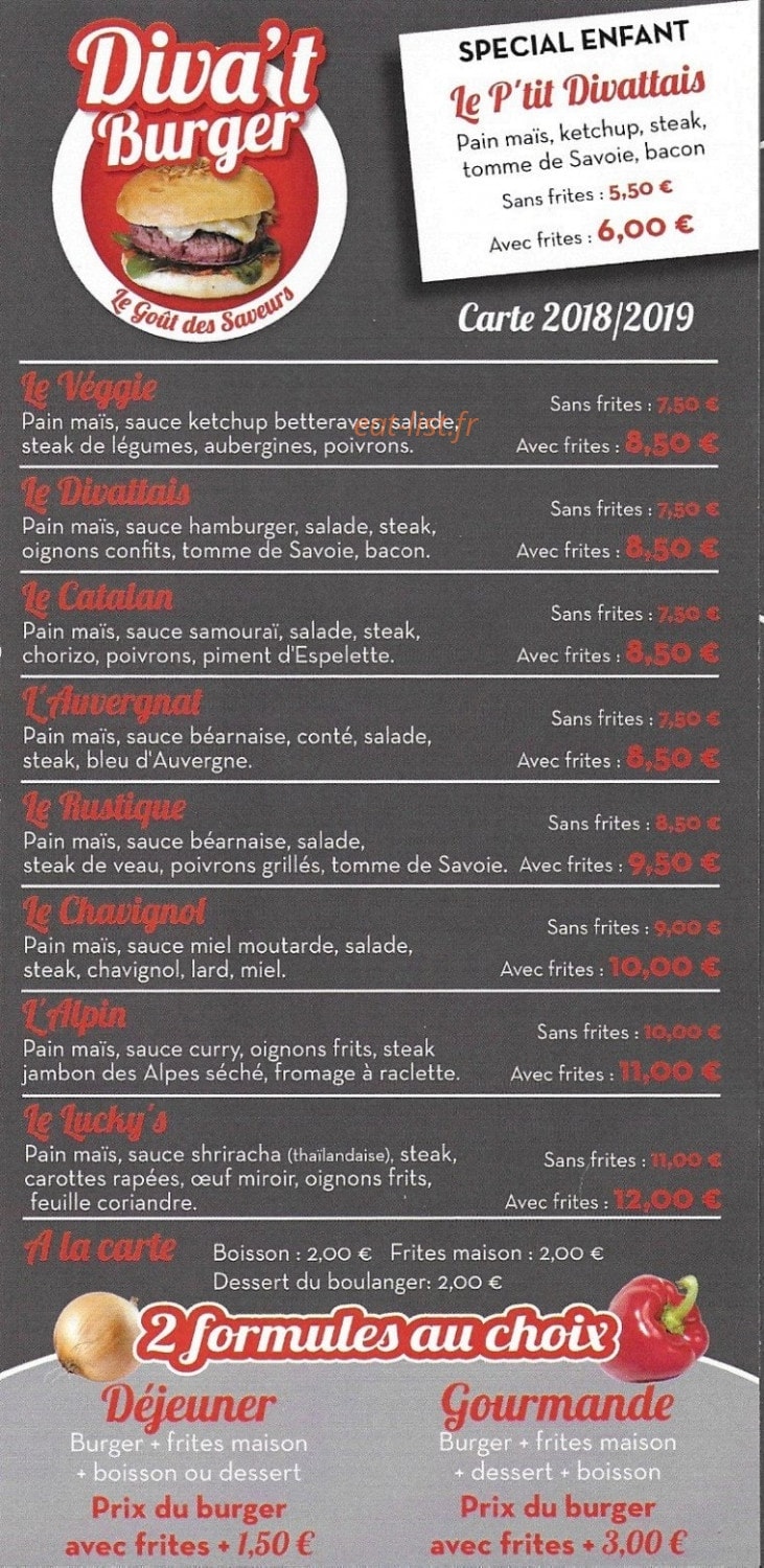 Diva't Burger — carte page 1