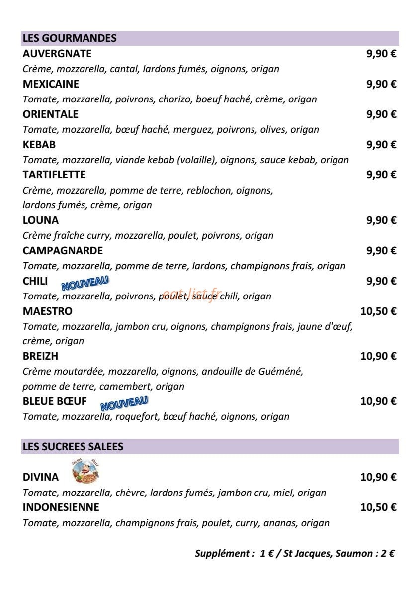 Divina Pizza — carte page 2