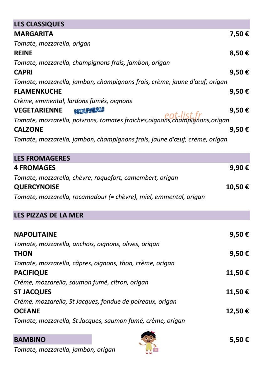 Divina Pizza — carte page 1