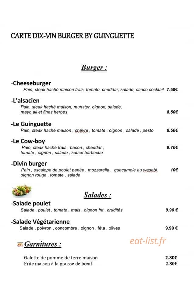 Dix-Vin Burger — carte page 1