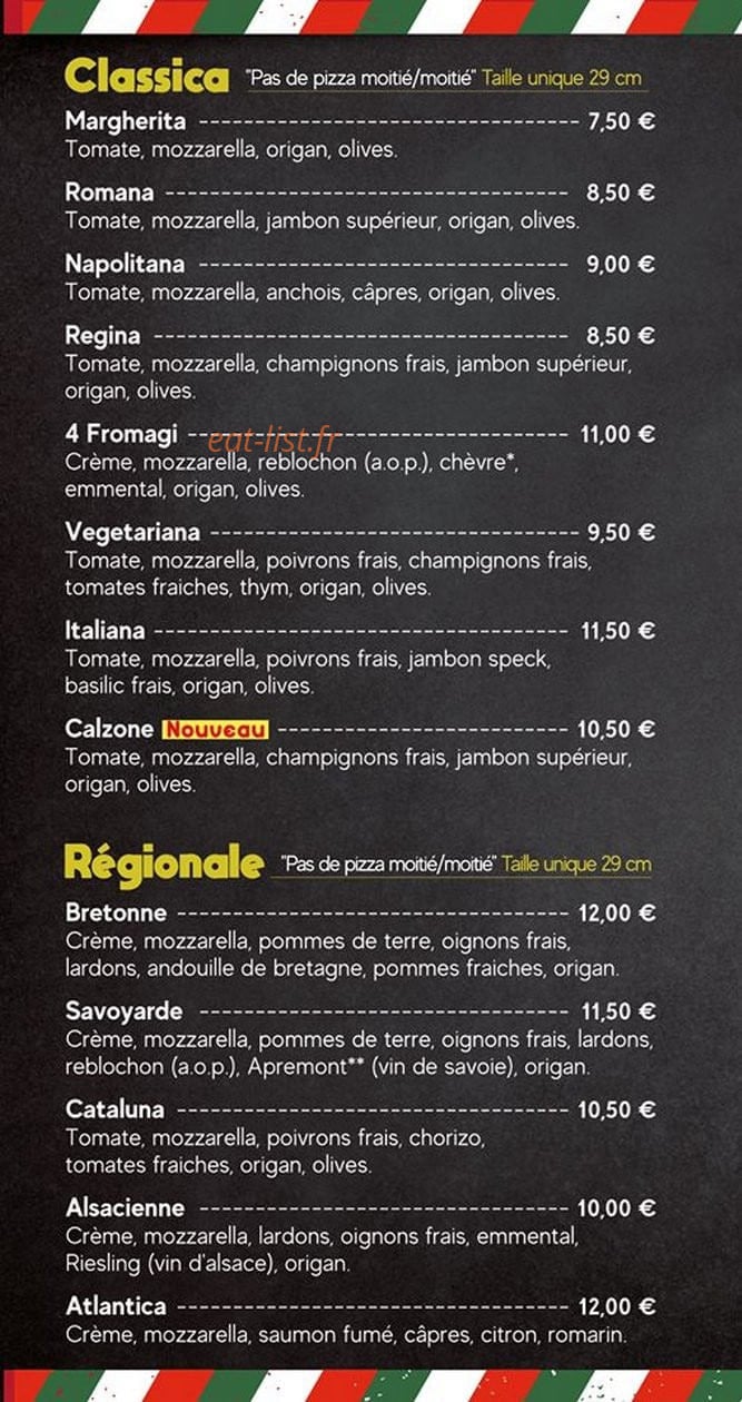 Dolce Pizza — carte page 1