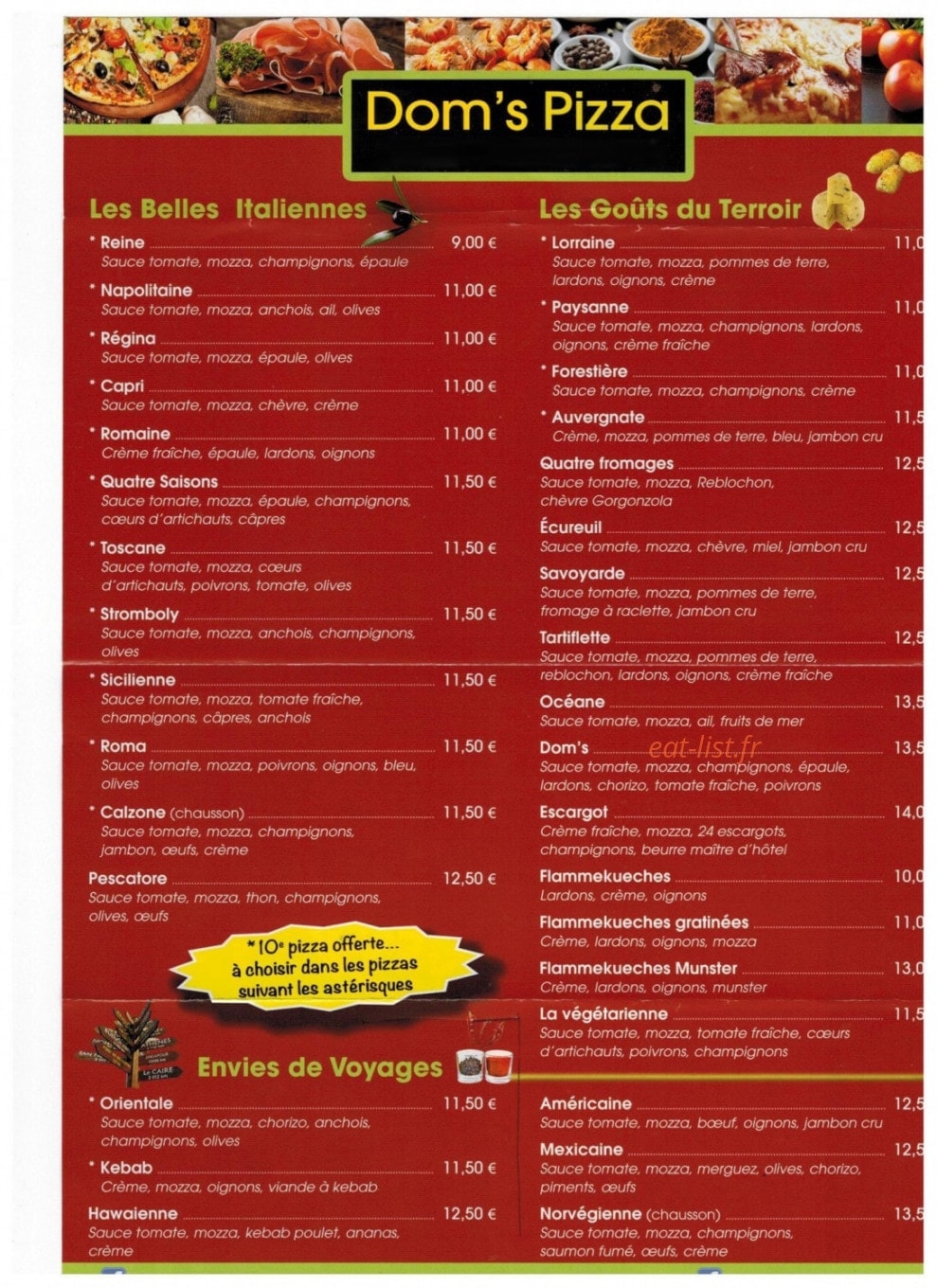 Dom's Pizza — carte page 1