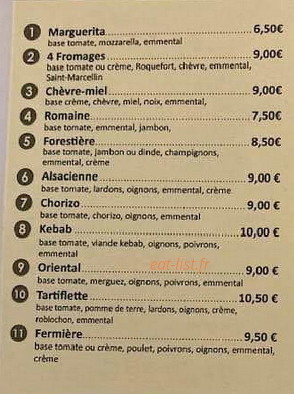 Dom's pizza — carte page 1