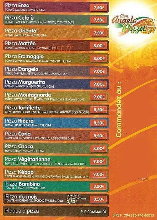 Don Angelo Pizza — carte page 2