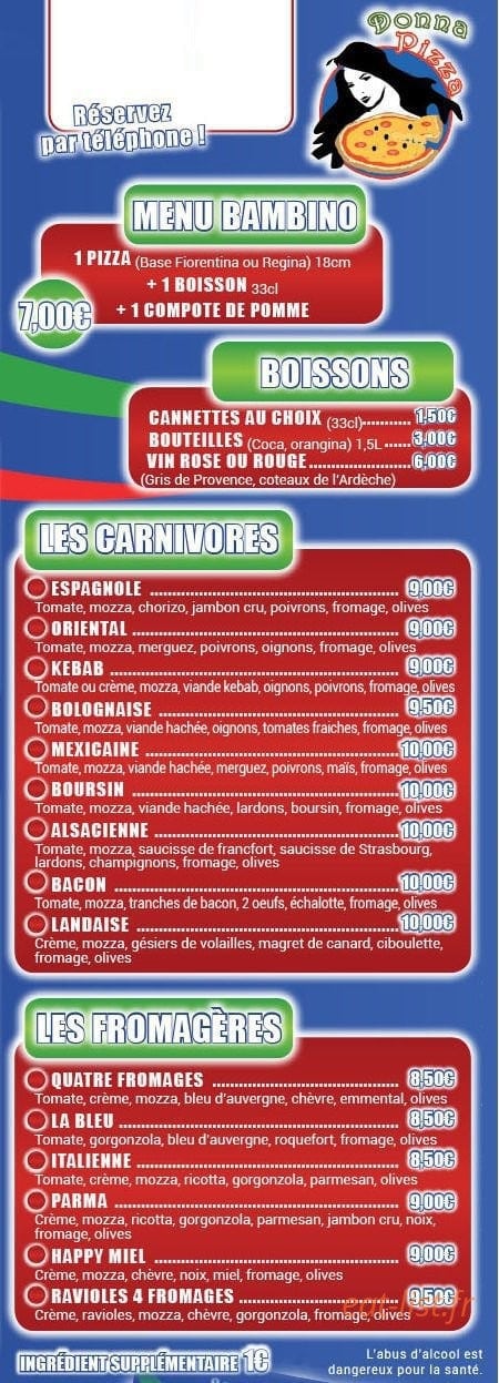 Donna Pizza — carte page 3